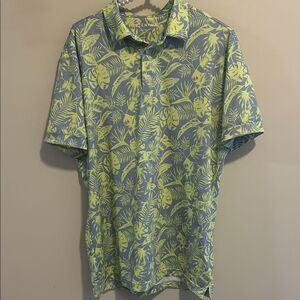Mizzen + Main Sunny Lime Palm Print Versa Polo. Size M Trim